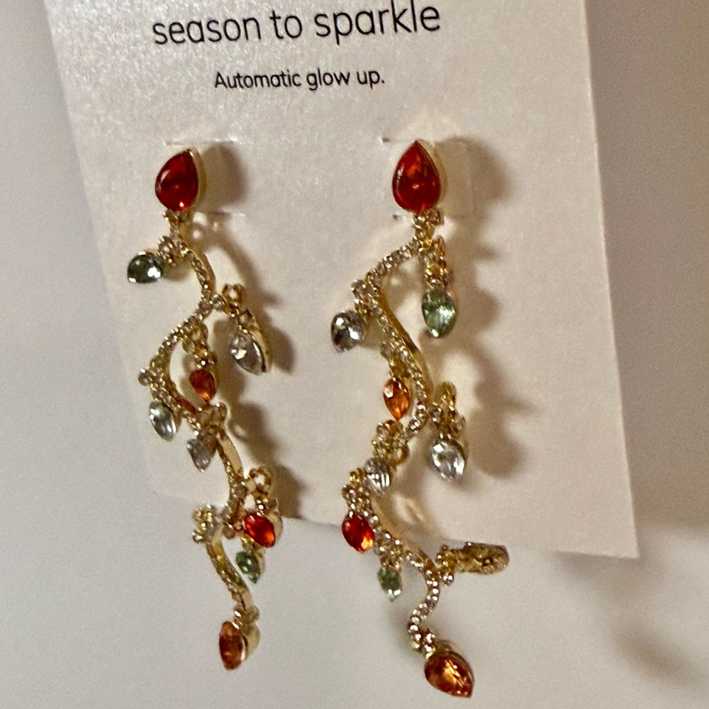 Bright Lights Color Crystal String Lights Linear Drop Earrings in Gold Tone NWT